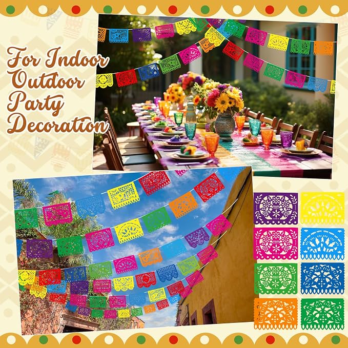 Boao 8 Packs 120 ft Mexican Party Decorations Fiesta Banner Plastic Papel - Image 5