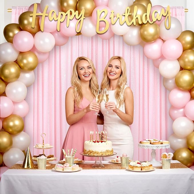 Party Backdrop Curtains 2 Panels 4ftx8ft Pink Sequin Photo Backdrop Glitter - Image 2