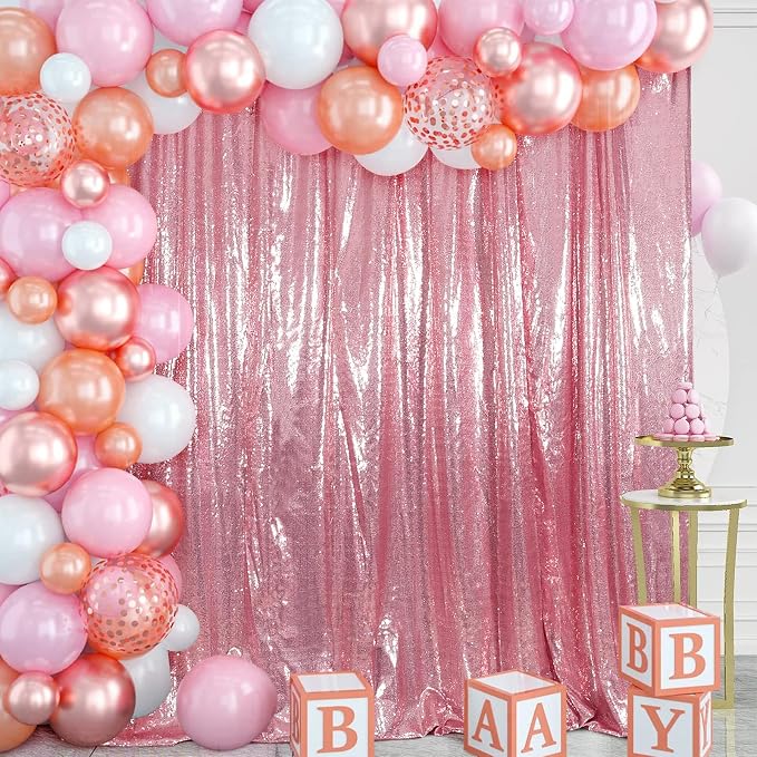 Juya Delight Pink Sequin Backdrop Curtains, Non See Through Photo Background - Image 5