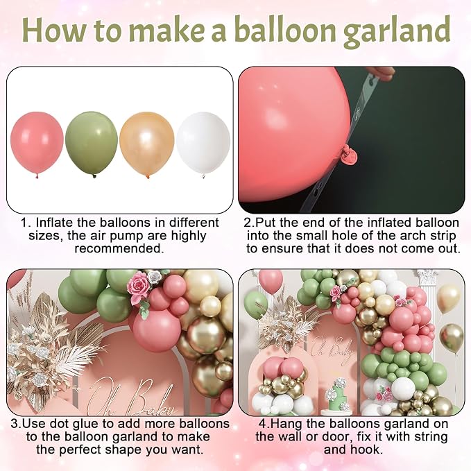 Pink and Green Balloon Arch Kit 127Pcs Sage Green Dusty Pink Gold Balloons - Image 7