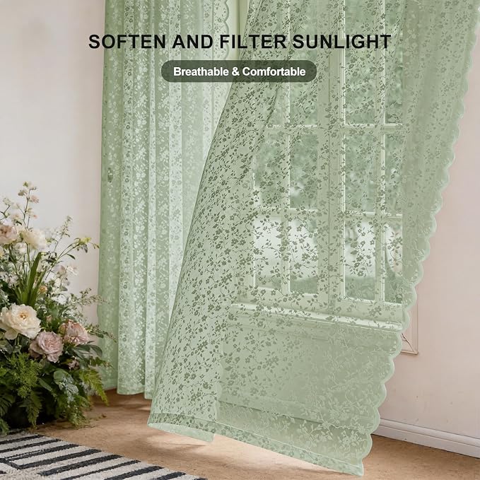 Anmao Vintage Lace Sheer Curtains 45 Inches Long - Image 2
