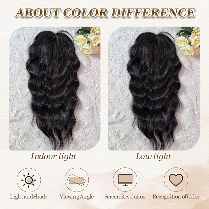 MORICHY Hair Toppers for Women Clip in Hair Topper with Bangs 20inch Black Brown Long Wavy Curly Synthetic HairPieces for Women