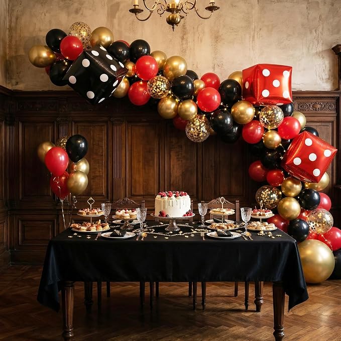Red Black Gold Balloon, 22 Inch Dice Foil Balloons, Metallic Gold Confetti - Image 6