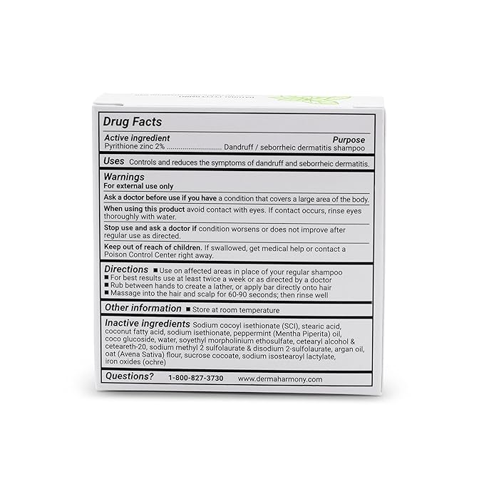 Dermaharmony 2% Pyrithione Zinc Shampoo Bar for dandruff and seborrheic dermatitis - Peppermint (4 Oz)