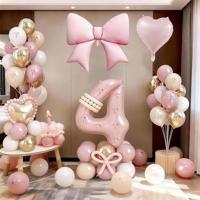 Pink 4 Balloon Number 40 Inch, Dusty Blush Pink Gold Sand White Latex Balloons - Image 5