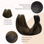 GOO GOO Clip in Hair Extensions Real Human Hair, Remy Human Hair Extensions Clip ins for Women, Natural Human Hair, 16inch 110g 7Pcs, 1B/6/1B Balayage Natural Black to Chestnut Brown