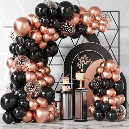 Rose Gold and Black Balloons Garland Arch Kit 100PCS | Metallic Chrome Black by Bezente