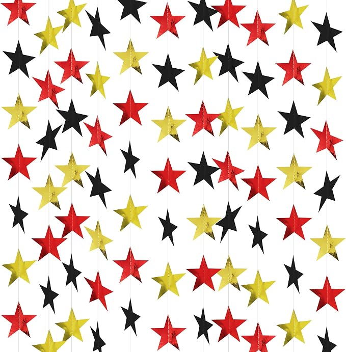 BEISHIDA 6Pcs Black Red and Gold Glitter Star Garland Decor Twinkle Star Banner by Beishida