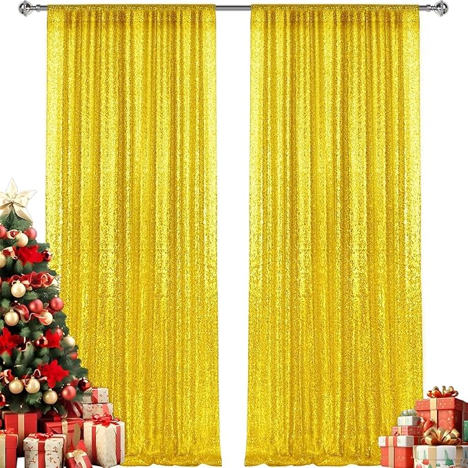 4×8FT-2PCS Bright Yellow Sequin Backdrop Curtains Panels, Photography Backdrop - Image 8