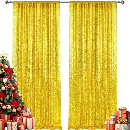 4×8FT-2PCS Bright Yellow Sequin Backdrop Curtains Panels, Photography Backdrop - Image 8