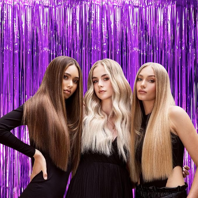 Voircoloria Purple Foil Fringe Backdrop Curtains, 2 Pack | Tinsel Streamers - Image 5