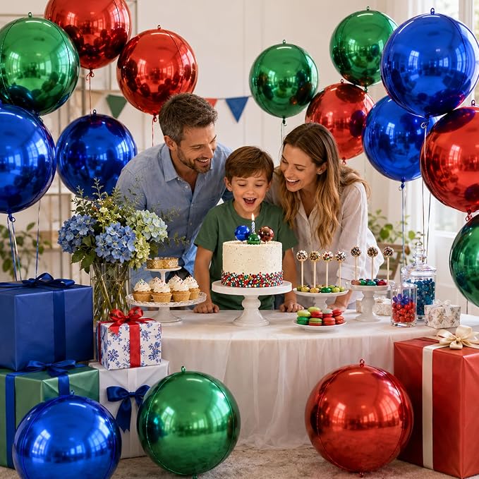 Red Blue Green Round Foil Balloons, Metallic Red Blue Green Foil Baloon - Image 5