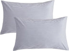 JELLYMONI 100% Natural Cotton Striped Standard Pillowcases Set, 2 Pack Thin White and Blue Stripes Pattern Printed Pillow Covers with Envelope Closure(Pillows are not Included)
