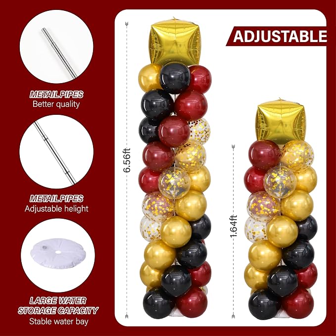 Black Burgundy Gold Balloons Column Stand 2 Sets, Balloon Towers | 102Pcs - Image 3