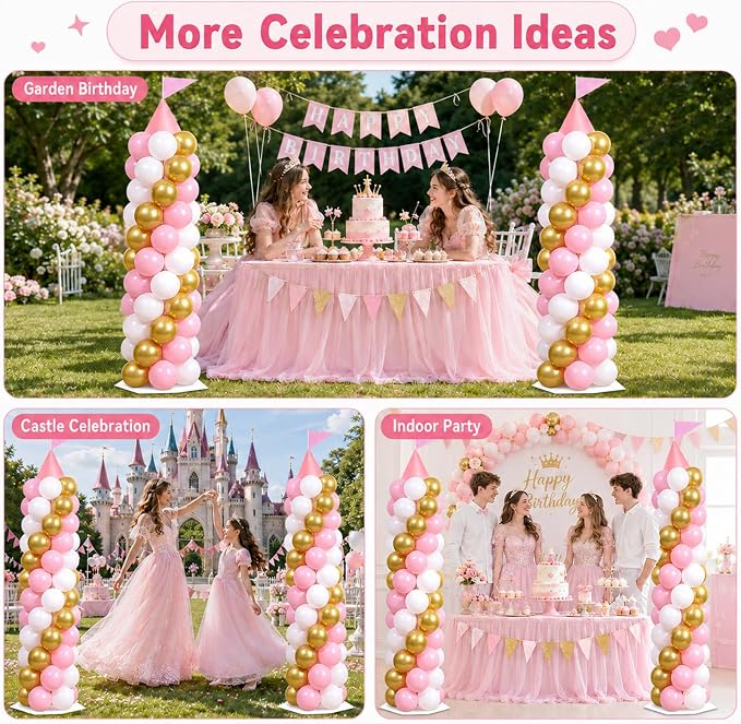 2 Sets Pink Princess Castle Balloon Column Stand Kit - Image 7