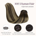 GOO GOO Clip in Hair Extensions Real Human Hair, Remy Human Hair Extensions Clip ins for Women, Natural Human Hair, 22inch 150g 9Pcs, 4/26/4 Balayage Chocolate Brown to Honey Blonde