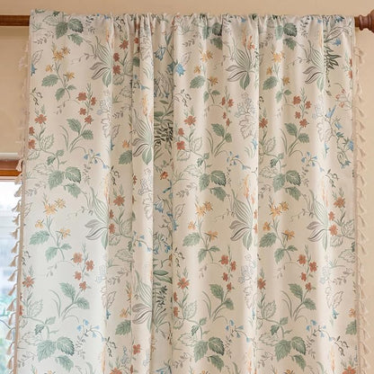 Bedroom Floral Rod Pocket Semi Sheer Curtains 84 Inch Length 2 Panels Set | - Image 2