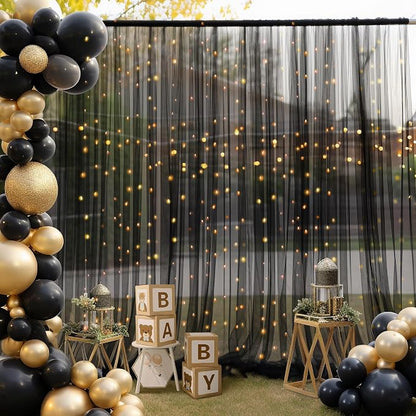 30x8ft Black Tulle Backdrop Curtain - Image 2