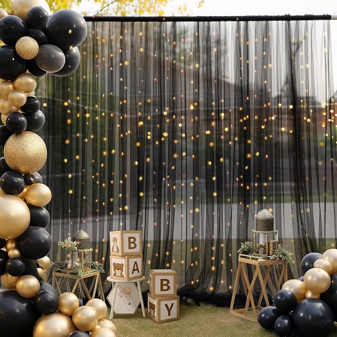 20x8ft Black Tulle Backdrop Curtain - Image 2