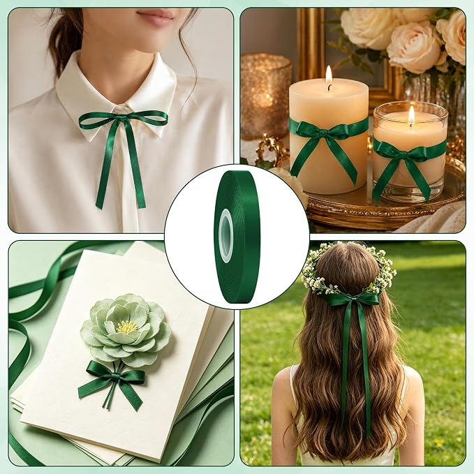 30Yards 3/8In Thin Forest Green Ribbon - Image 4
