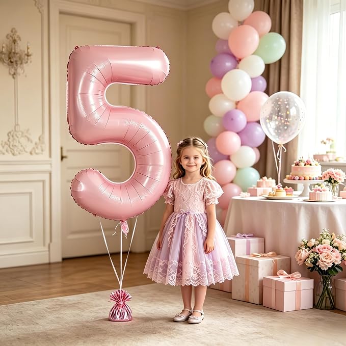TONIFUL 40 Inch Pastel Pink Number 5 Balloons Large Foil 5th Birthday Decor | - Image 6
