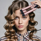 3 Barrel Curling Iron, 1 Inch Ceramic Tourmaline Hair Waver Wand with LCD Temperature Display, Fast Heating Foldable Crimpers for Travel Glove Included (Gold)
