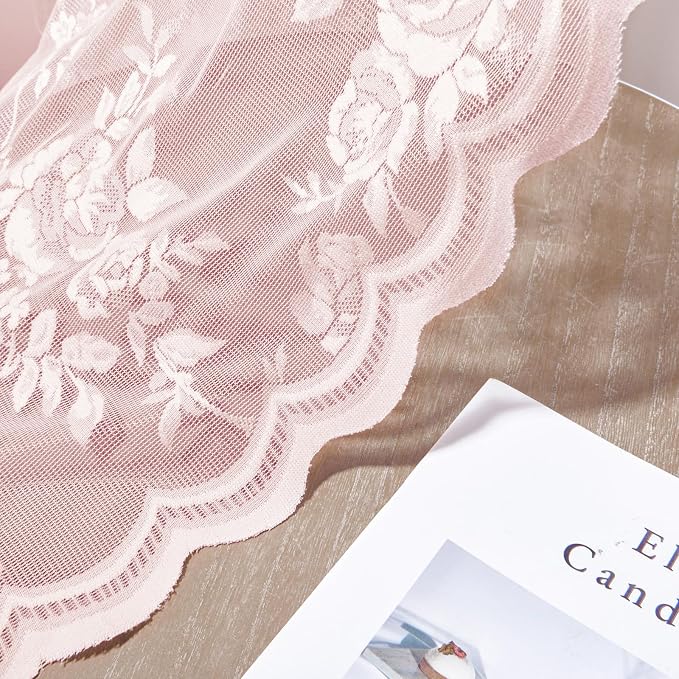 Pale Pink Lace Curtains 63 Inch Length 2 Panels set Rod Pocket Large Floral - Image 7