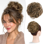 RUWISS Large Messy Bun Hair Piece 100% Human Hair Layered Wavy Curly Hair Buns Hair Piece for Women Updo Hairpiece for Daily Wear Real Hair Ponytail Extension (Chocolate Brown Highlighted Dark brown)
