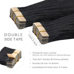 WENNALIFE Tape in Hair Extensions Human Hair, 20pcs 60g 28 inch Jet Black Remy Hair Extensions Straight Human Hair Tape in Extensions Skin Weft Tape Extensions Human Hair