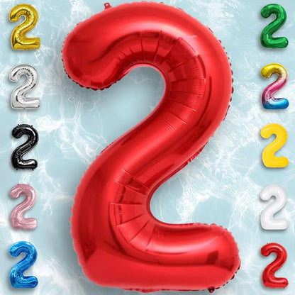 Red Number Balloon 2 Mylar Foil Balloons 16 inch - Image 6