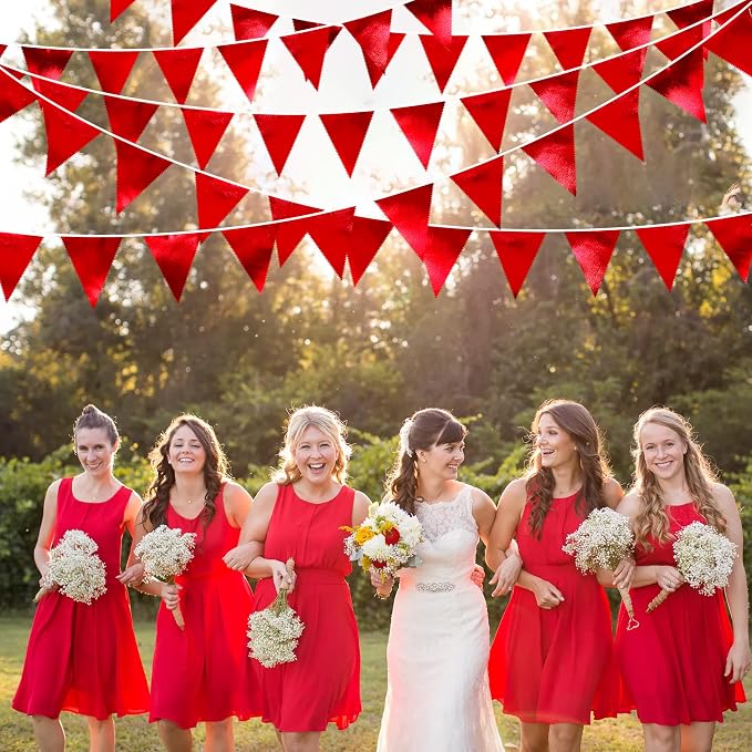 Red Party Decorations Triangle Pennant Banner Flag Dark Red Metallic Fabric - Image 5