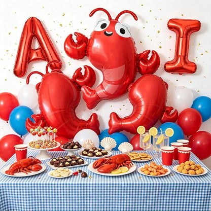4Pcs Red Lobster & AI Letter Foil Balloons Set, Cartoon Seafood Balloons - Image 5