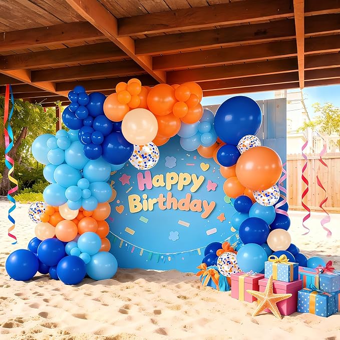 Bezente Blue and Orange Party Latex Balloons Kit 60pcs 12-in - Image 4