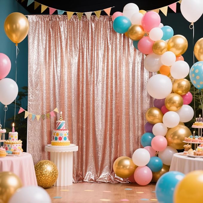 SquarePie 5x7ft Rose Gold Sequin Backdrop, High Density Non-Transparent Glitter - Image 2