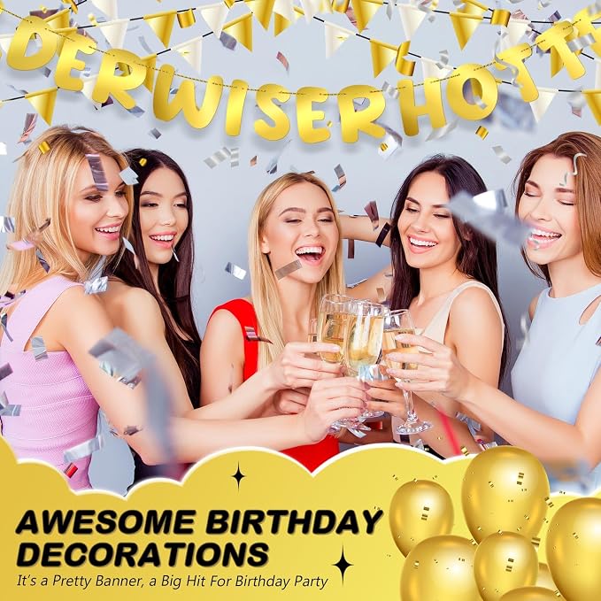 Fulmoon Set of 3 Pre Strung Older Wiser Hotter Glitter Banner Funny Birthday - Image 6