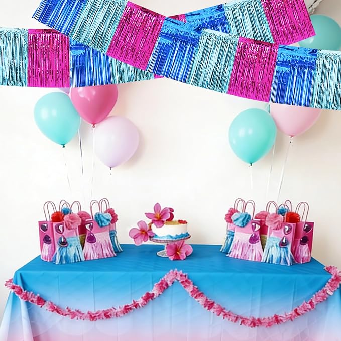 BEISHIDA Blue Fuchsia Fringe Garland Banner 30ft Wall Tinsel Foil Streamers | - Image 5