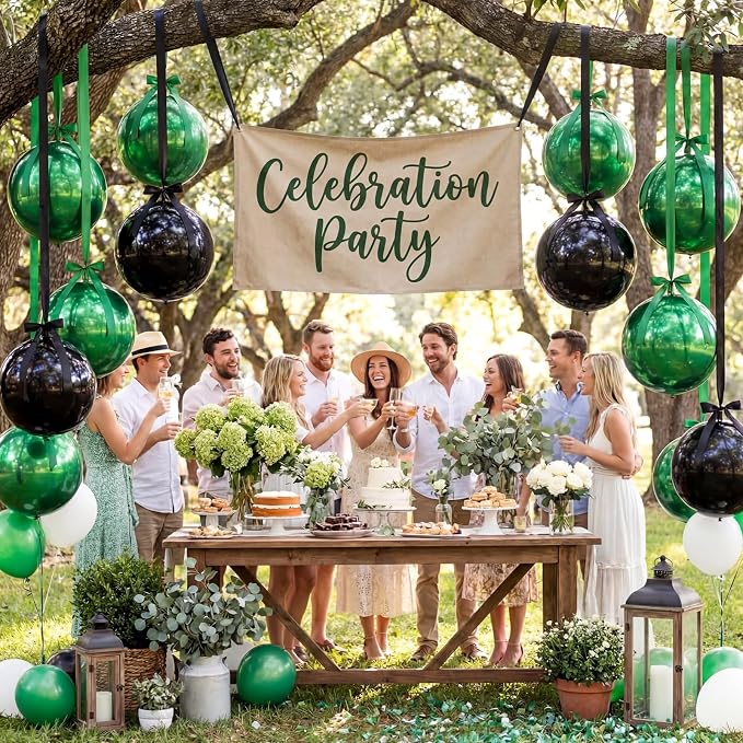 Jenaai 30 Pack 22 Inch Metallic Round Foil Balloon Black Green Balloon | - Image 7