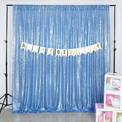 Poise3EHome Blue Sequin Backdrop, 10FT x 10FT Sequin Photography Backdrop - Image 2