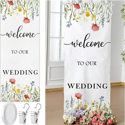Yousoontic Welcome to Our Wedding Floral Linen Rustic Wedding Welcome Banner by Yousoontic