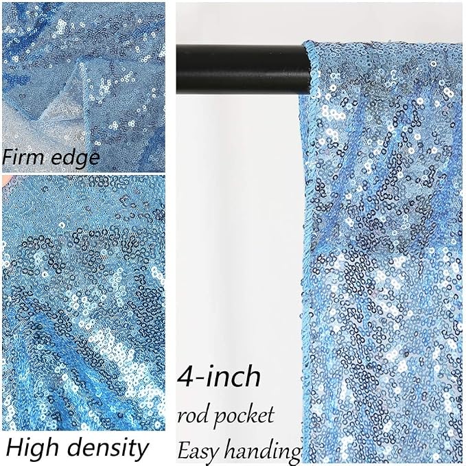 Baby Blue Sequin Backdrop Curtain 8ft x 8ft Sequin Glitter Background | Sequin - Image 7
