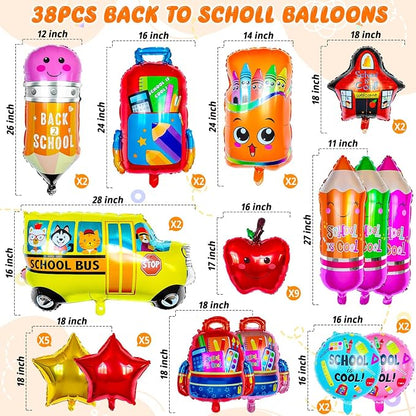 38 Pcs Back to School Balloons, School Helium Mylar Balloon, Apple Pencil - Image 6