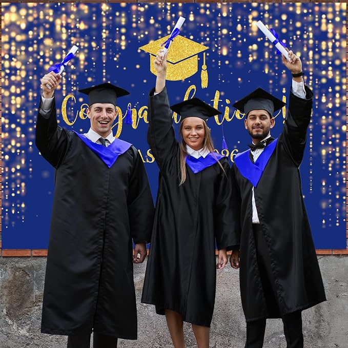 Mocsicka Class of 2026 Backdrop Blue Gold Glitter Bokeh Graduation Party - Image 6