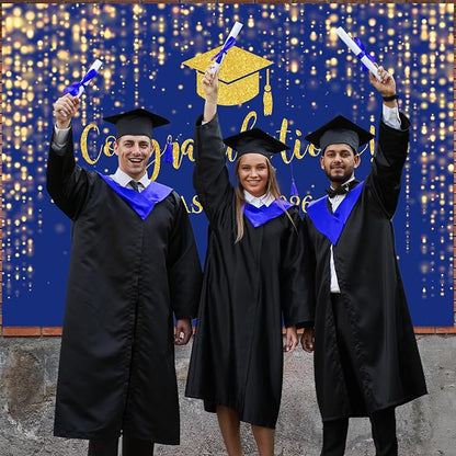 Mocsicka Class of 2026 Backdrop Blue Gold Glitter Bokeh Graduation Party - Image 6