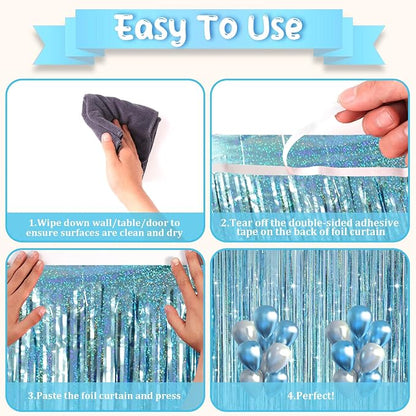 Voircoloria Laser Light Blue Fringe Backdrop Curtains, 3 Pack | Tinsel Streamers - Image 4