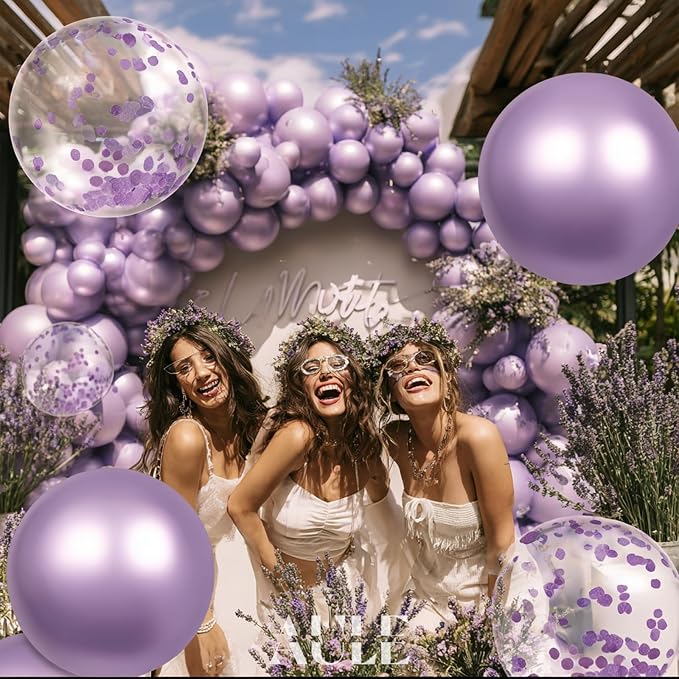AULE 42Pcs Metallic 12 Inch Lavender Confetti Balloons Set | Light Purple Party - Image 4