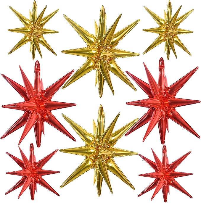 TONIFUL 8 Pcs Explosion Star Balloons Red and Gold Foil Balloon Party Decor | by TONIFUL