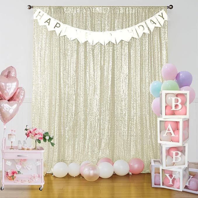 Sugargirl Champagne Sequin Backdrop Curtain 6 Panels 2FTx8FT Glitter Champagne - Image 7