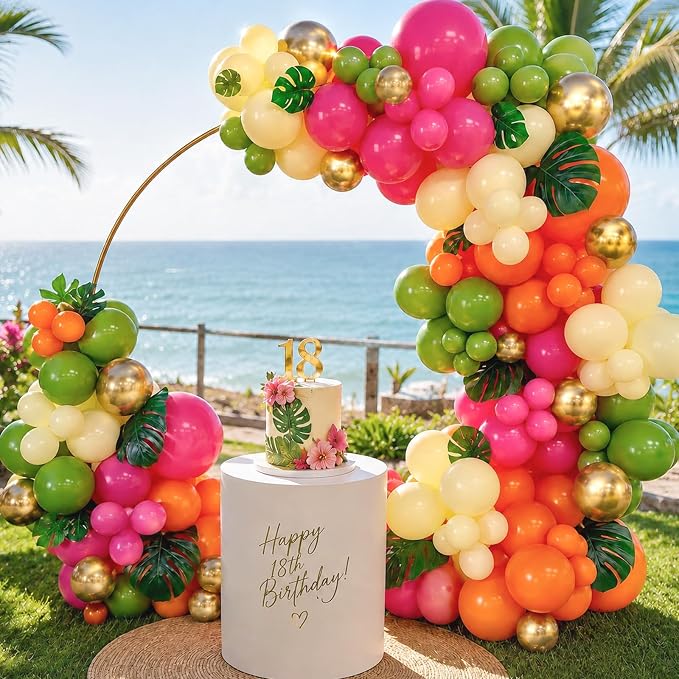Tropical Hawaiian Balloons Arch Garland Kit, Olive Green Hot Pink Orange Yellow - Image 7