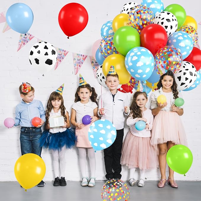 Red Yellow Blue Balloons, 12 Inch Cow Print Sky Blue Cloud Balloons and Red - Image 8