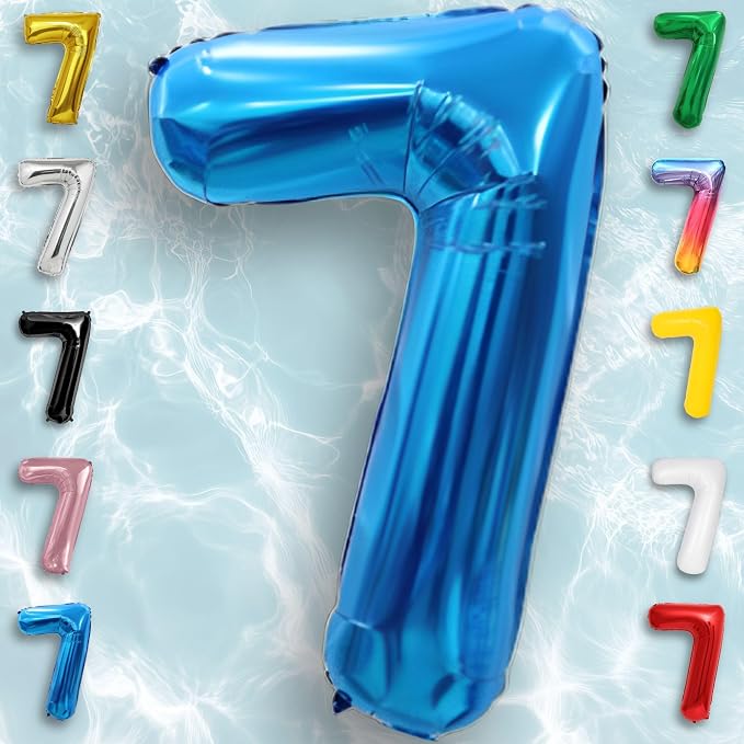 Blue Number Balloon 7 Mylar Foil Balloons 16 inch - Image 2
